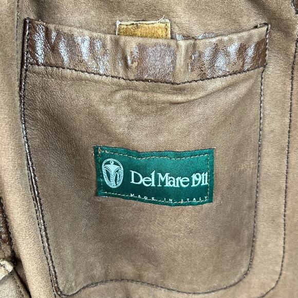 Del Mare 1911 Men's Size 48 Brown Long 100% Leather Coat Made in Italy - Picture 12 of 15